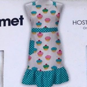 💜Gourmet Club Hostess Apron Teal/White/Pink Polka Dots & Cupcakes